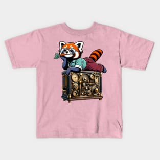 Red Panda Relaxing on Vintage Radio - Unique Digital Art Kids T-Shirt